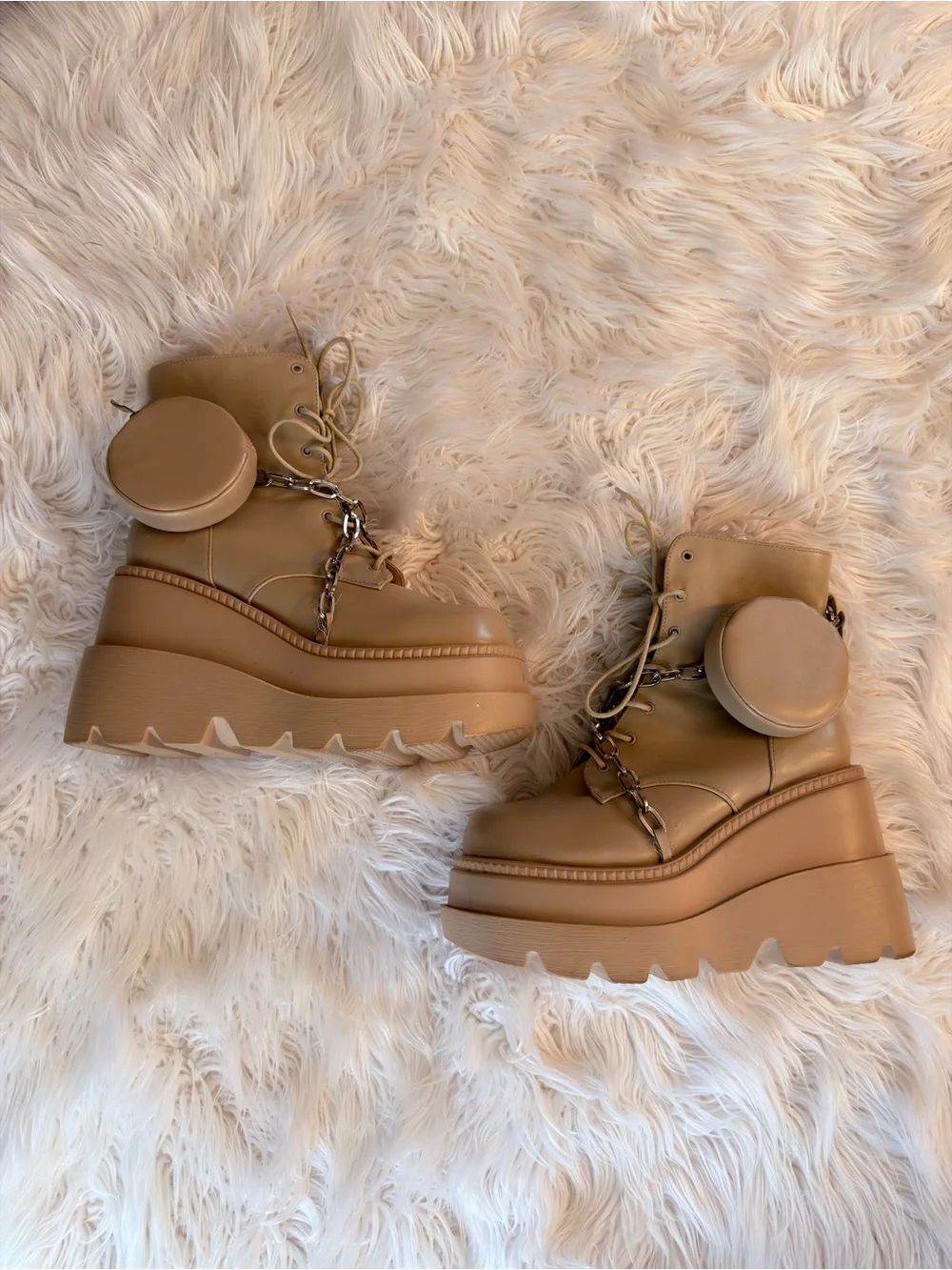 Cape Robbin Tan Platform Combat Boots with Coin Pouch